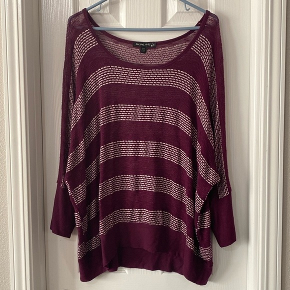 Living Doll Y2K Burgundy and White stripe dolman sleeve cozy sweater 2X - Picture 1 of 5